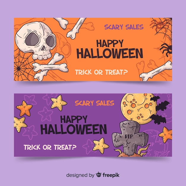 Vettore gratuito banner di halloween disegnati a mano