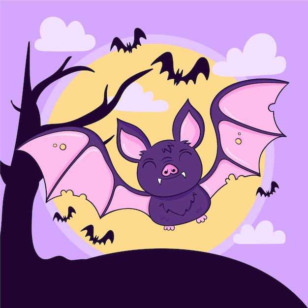 Vettore gratuito illustrazione disegnata a mano del pipistrello di halloween