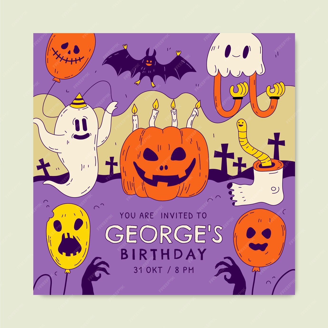 Free Vector | Hand drawn halloween birthday invitation template
