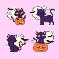 Free vector hand drawn halloween black cats collection