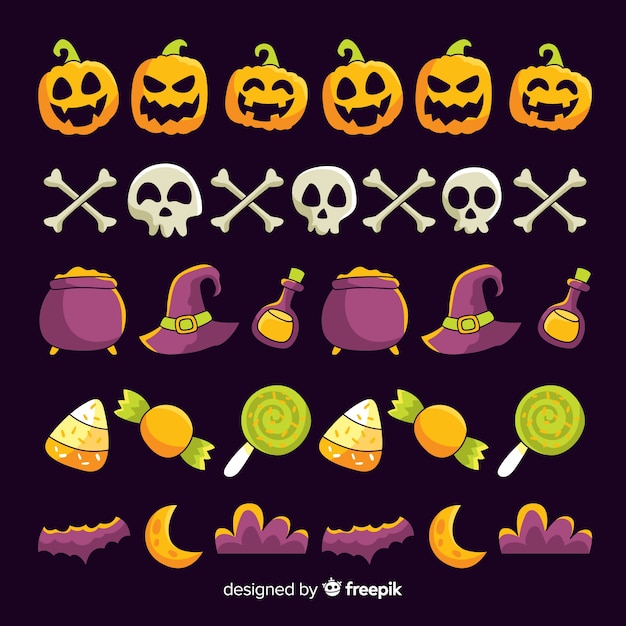 Free vector hand drawn halloween border collection with sweets and witchcraft