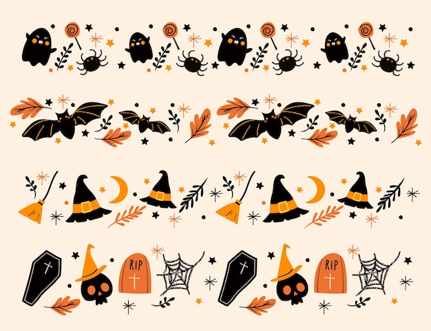 Hand drawn halloween border collection