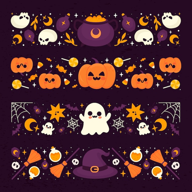 Hand drawn halloween border collection