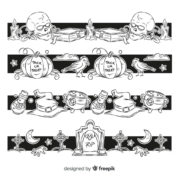 Hand drawn halloween border collection