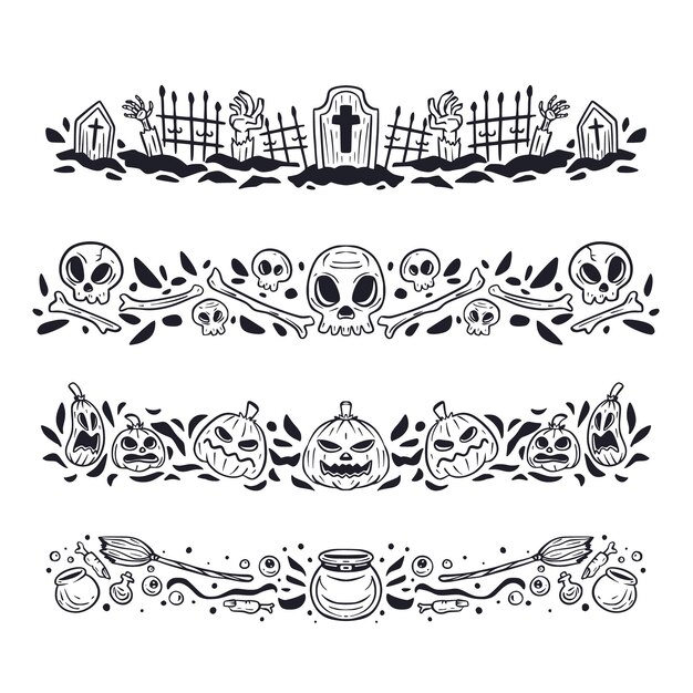 Hand drawn halloween border collection