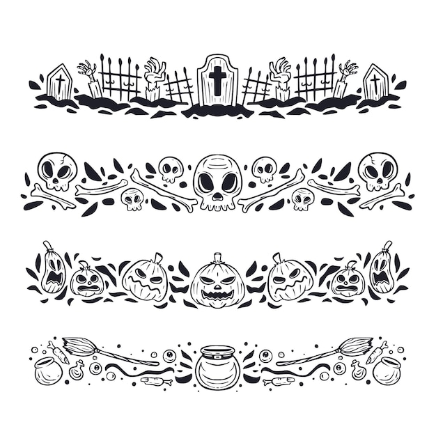 Hand drawn halloween border collection