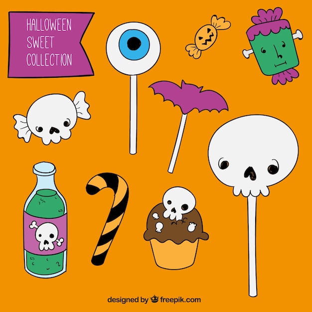 Vettore gratuito caramelle di halloween disegnati a mano