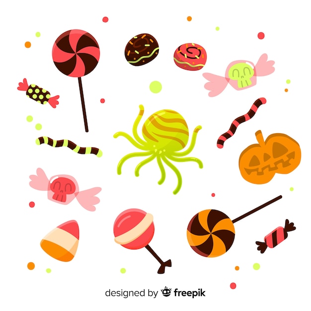 Free vector hand drawn halloween candy collection