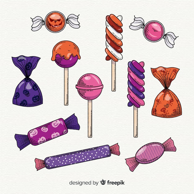 Collezione di caramelle di halloween disegnata a mano