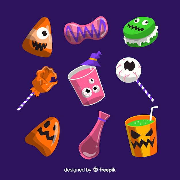Бесплатное векторное изображение Ручной обращается коллекция конфет хэллоуин