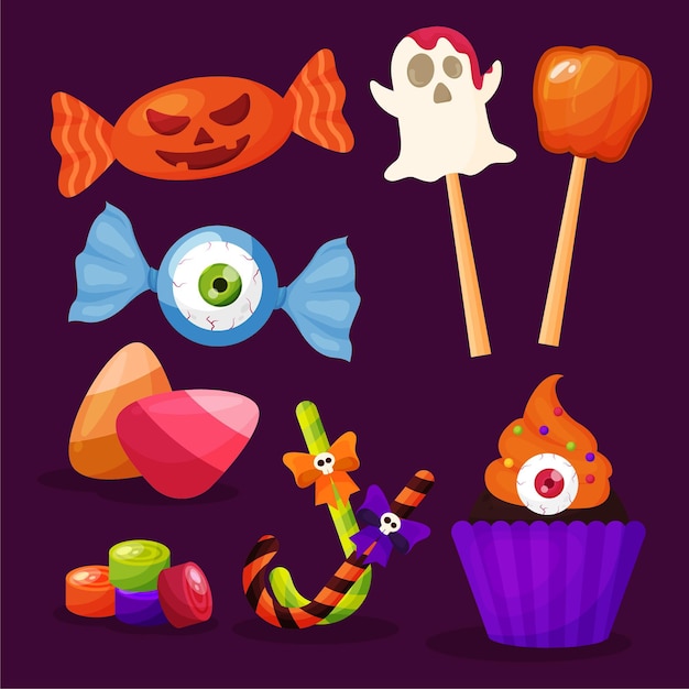 Collezione di caramelle di halloween disegnata a mano