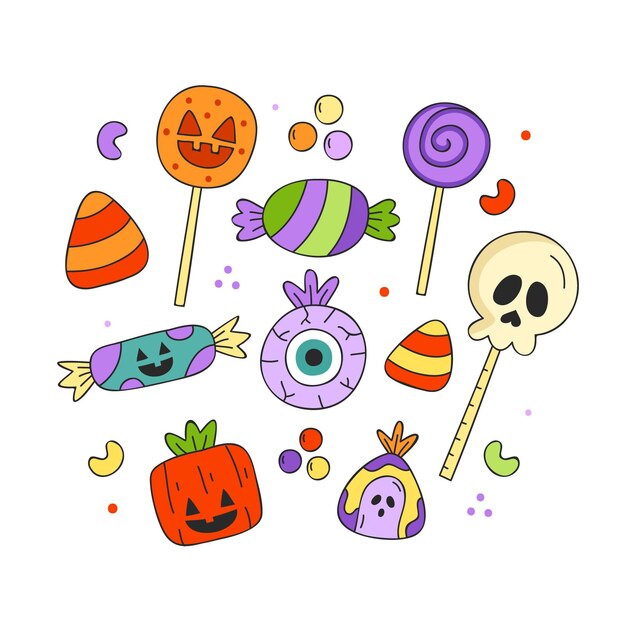 手描きのハロウィーンのお菓子コレクション