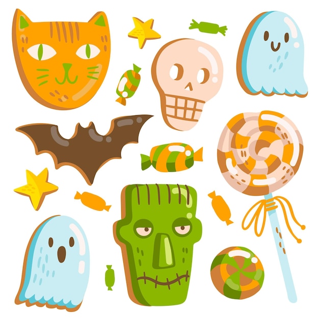 手描きのハロウィーンのお菓子コレクション