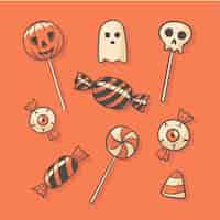 Free vector hand drawn halloween candy collection