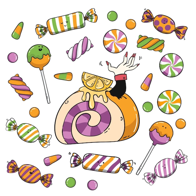 Free vector hand drawn halloween candy collection