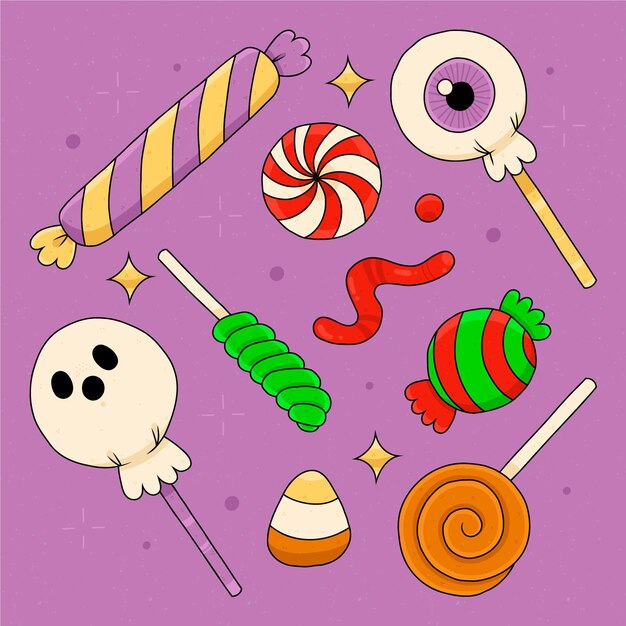 Hand drawn halloween candy collection