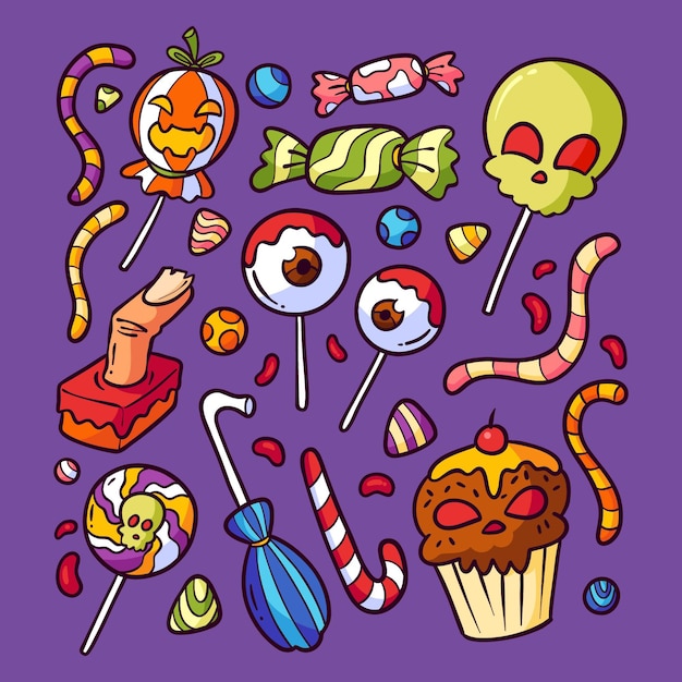 Free vector hand drawn halloween candy collection
