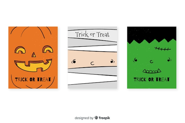 Collezione di carte di halloween disegnata a mano