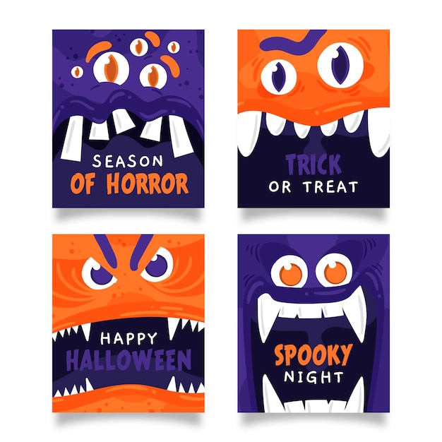 Collezione di carte di halloween disegnata a mano