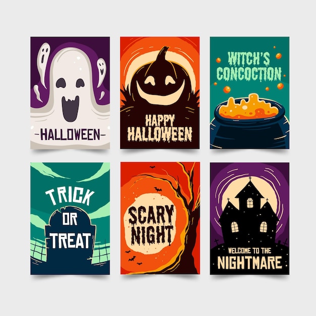 Free vector hand drawn halloween card collection