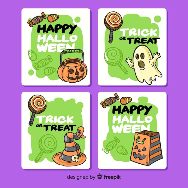 Free vector hand drawn halloween card template collection