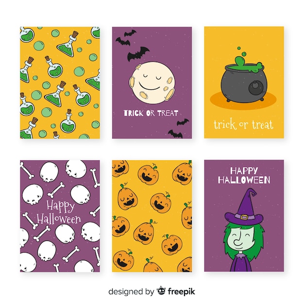 Raccolta disegnata a mano del modello della carta di halloween