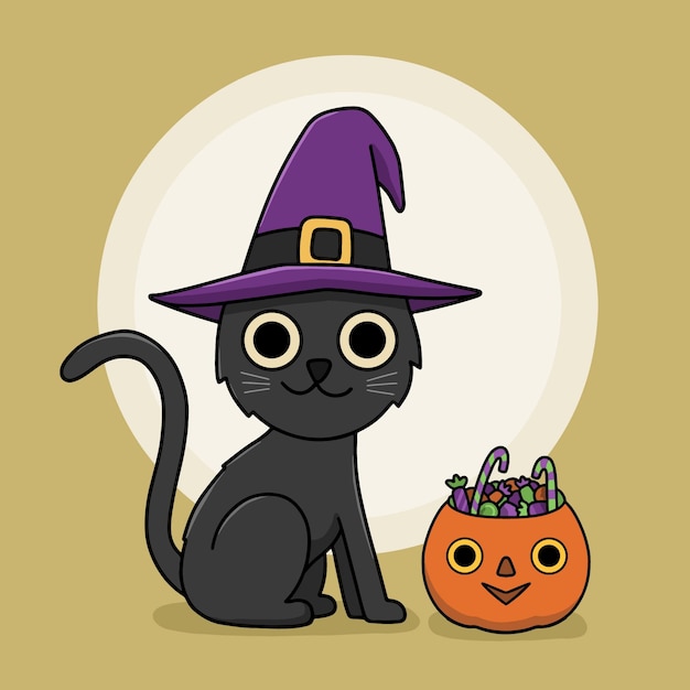 Hand drawn halloween cat concept