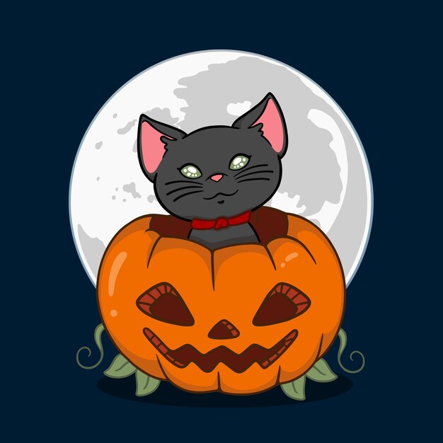 Hand drawn halloween cat concept