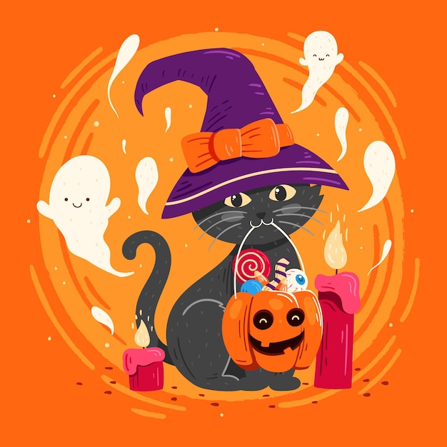 手描きハロウィン猫イラスト