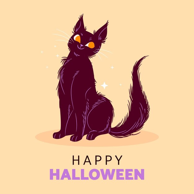 Hand drawn halloween cat illustration