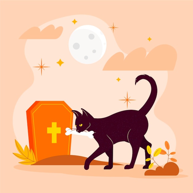 Vettore gratuito illustrazione disegnata a mano del gatto di halloween
