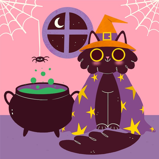 Free vector hand drawn halloween cat illustration