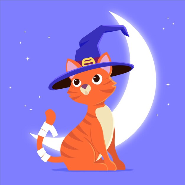 Hand drawn halloween cat illustration