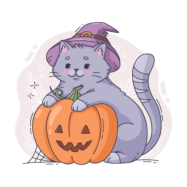 Нарисованная рукой иллюстрация кошки хэллоуина