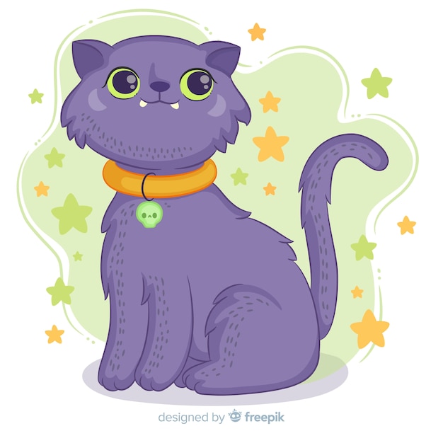 Free vector hand drawn halloween cat with collar