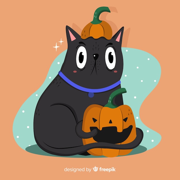 Hand drawn halloween cat with eyes wide open