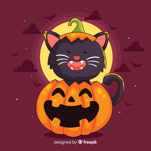 手描きのハロウィーン猫