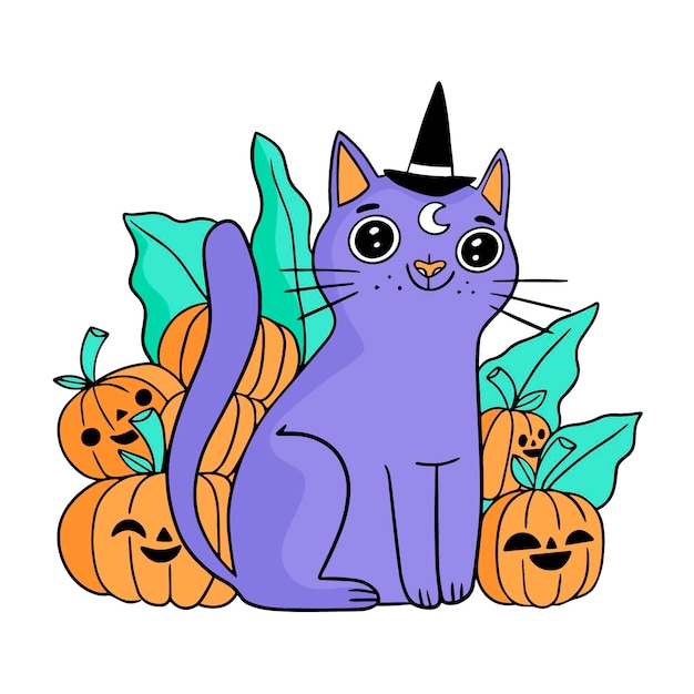 手描きのハロウィン猫