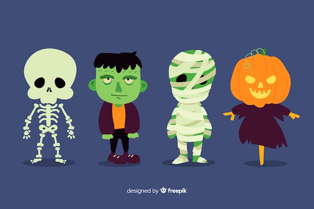 Vettore gratuito collezione di personaggi di halloween disegnati a mano