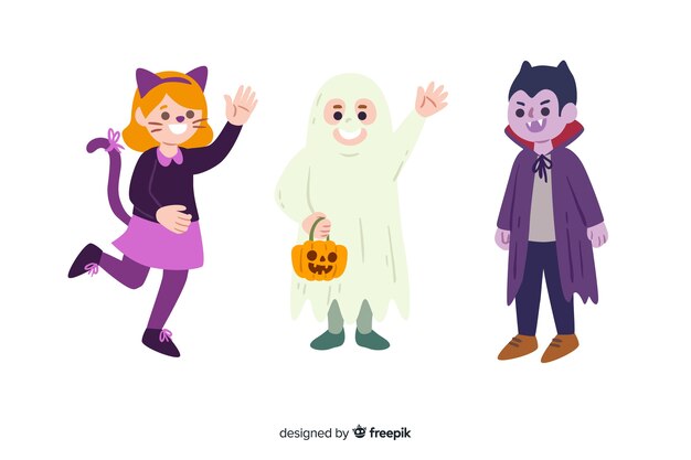 Free vector hand drawn halloween character collection