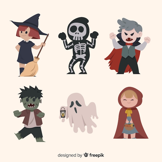 Hand drawn halloween character collection