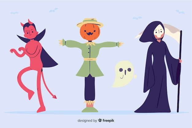 Free vector hand drawn halloween character collection