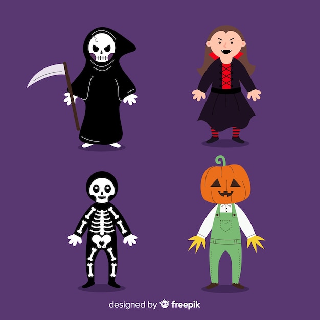 Vettore gratuito collezione di personaggi di halloween disegnati a mano