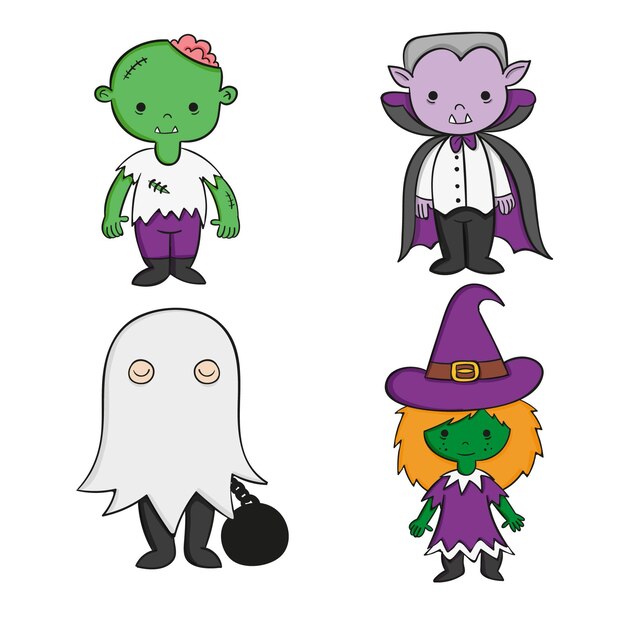 Hand drawn halloween character collection