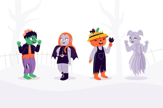 Vettore gratuito collezione di personaggi di halloween disegnati a mano