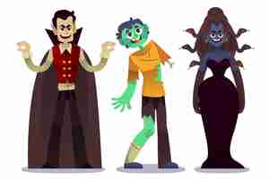 Free vector hand drawn halloween character collection