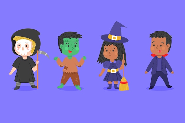 Vettore gratuito collezione di personaggi di halloween disegnati a mano