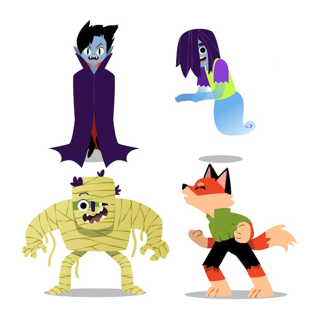 Hand drawn halloween character collection