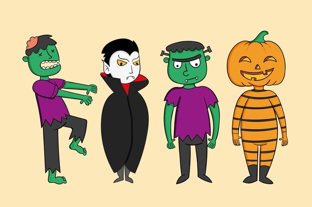 Hand drawn halloween character collection