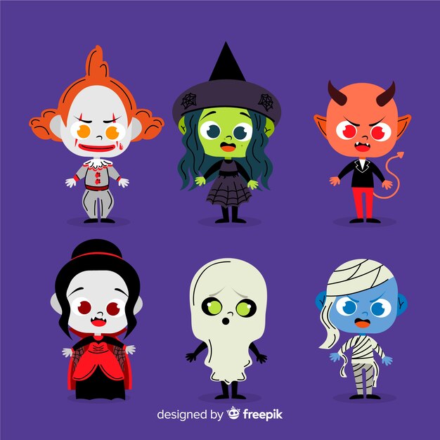 Hand drawn halloween character collection
